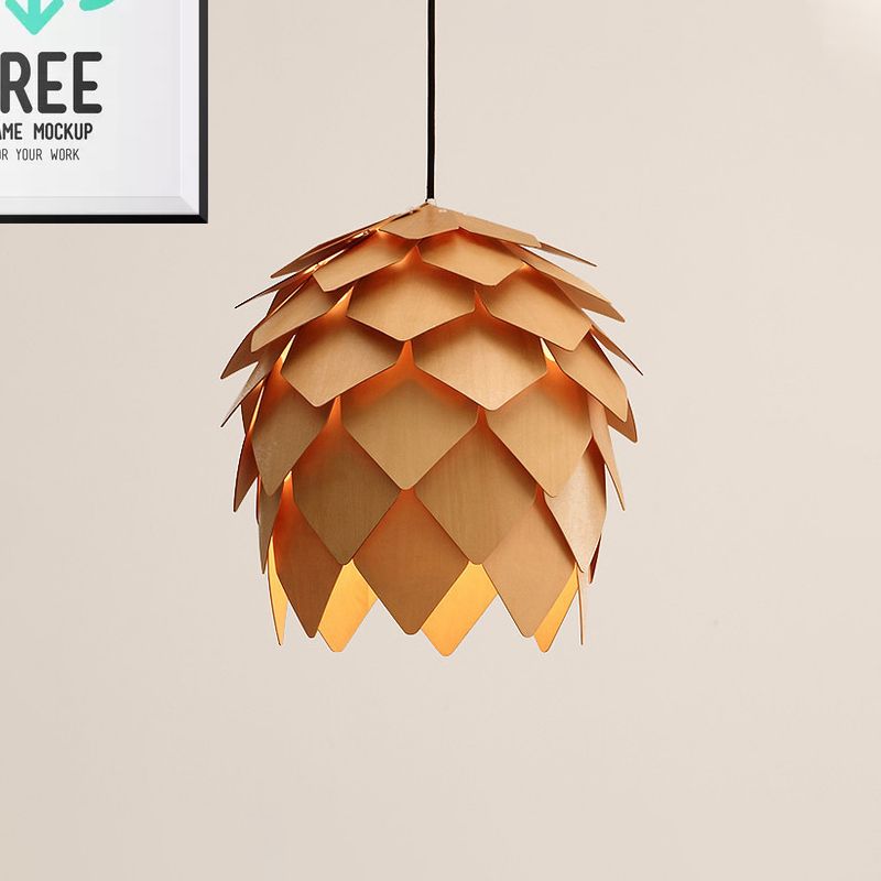 Muto Designer Pinecone Shape Wood Pendant Light - Neutral Decor