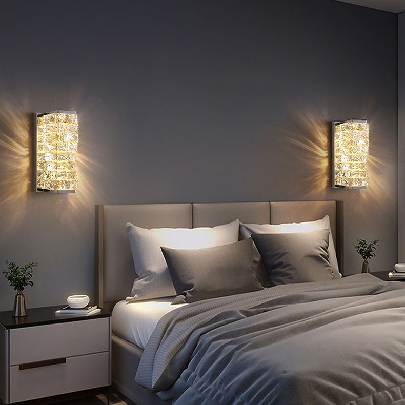Kristy Modern Rectangular Vanity Metal Crystal LED Wall Lamp - Neutral Decor