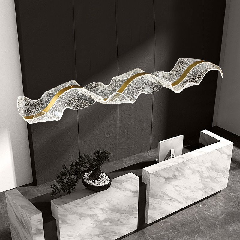 Kristy Pendant Light Designer Wave Acrylic, White/Gold, Dining Room - Neutral Decor