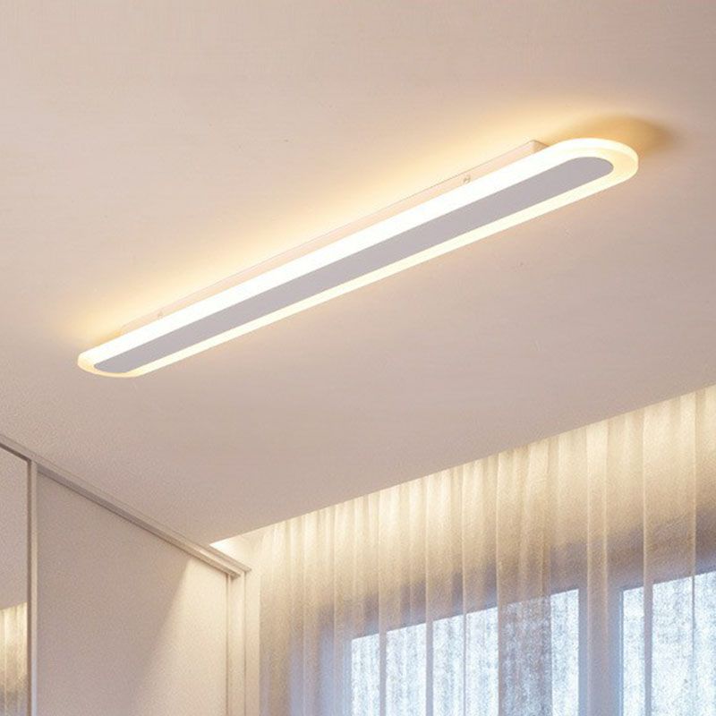 Arisha Minimalist Oval Linear Flush Mount Ceiling Light, White/Coffee - Neutral Decor