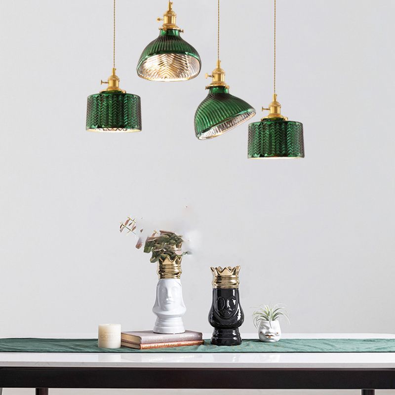 Valentina Retro LED Pendant Light Metal Green Glass Dining Room - Neutral Decor