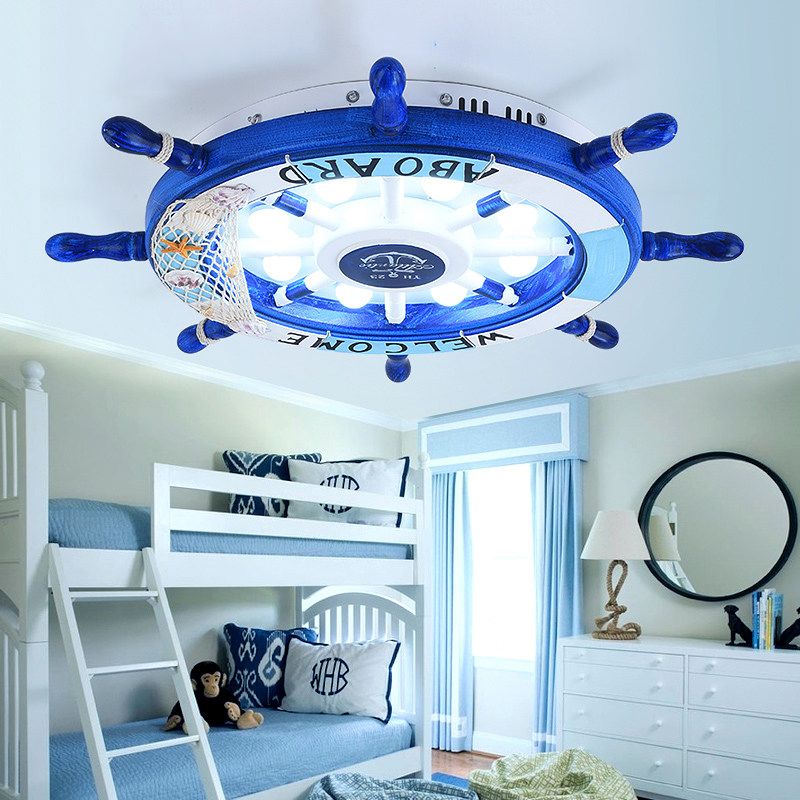 Aria Modern Rudder Metal Flush Mount Ceiling Light, White/Blue For Kids - Neutral Decor