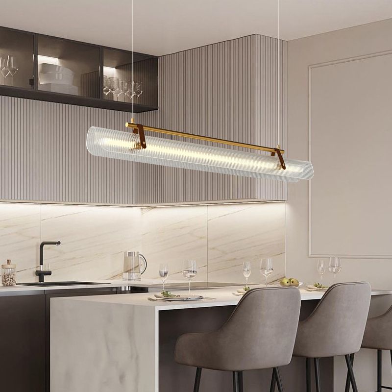 Arisha Pendant Light Linear Modern, Acrylic/Metal, Black/Gold, Study - Neutral Decor