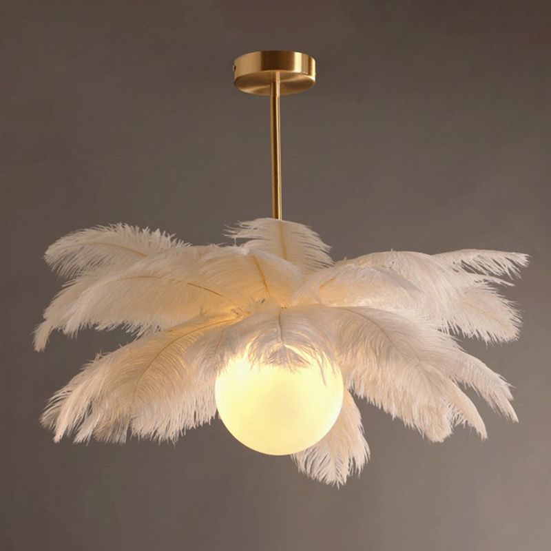 O'Moore Ostrich Contemporary Elegant Feather Chandelier, White - Neutral Decor