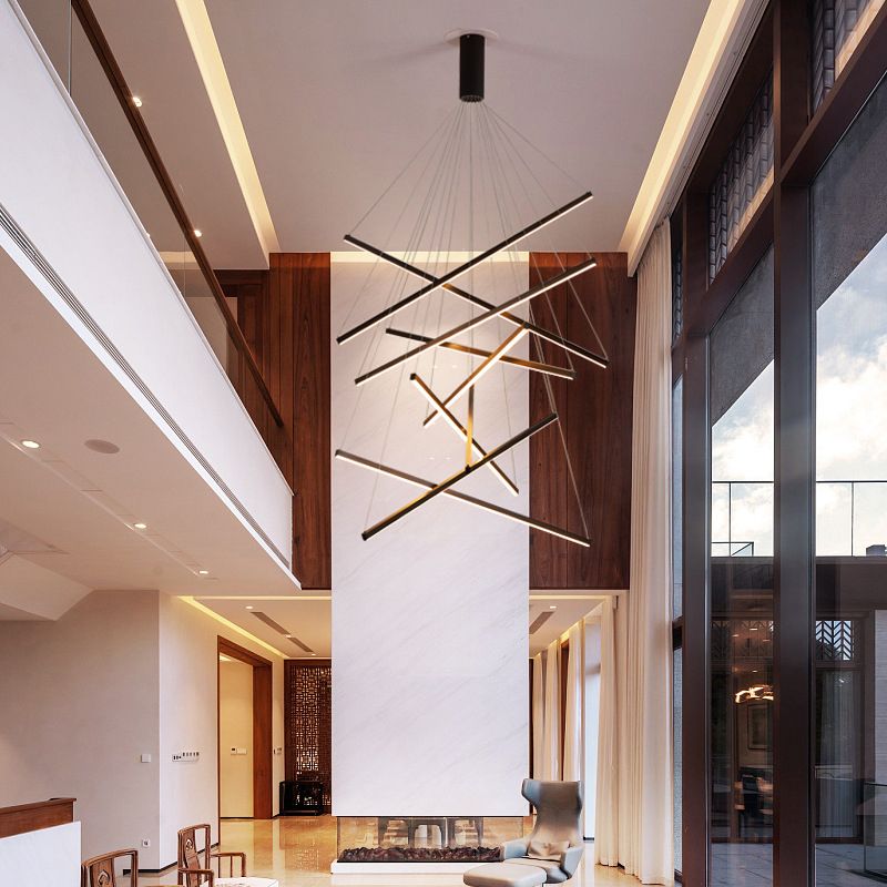 Arisha Minimalist Linear Metal Pendant Light, Living Room, Black - Neutral Decor