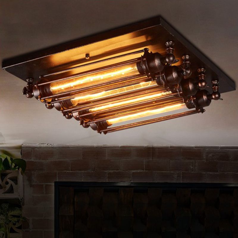 Austin Vintage Tubed Metal Flush Mount Ceiling Light, Black, Living Room - Neutral Decor