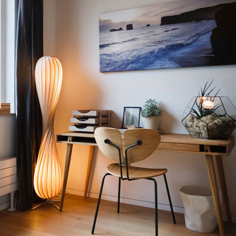 Ozawa Modern Twisted Wood Floor Lamp, Wood Color - Neutral Decor