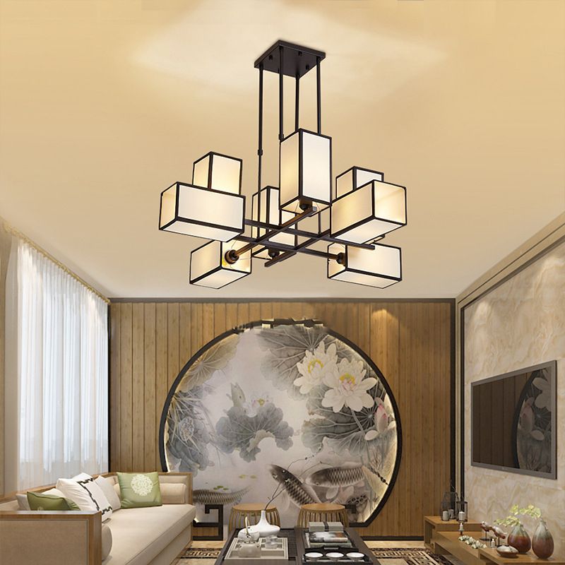 Arisha Pendant Light Square Retro, Metal/Fabric, Black/Gold, Living Room - Neutral Decor