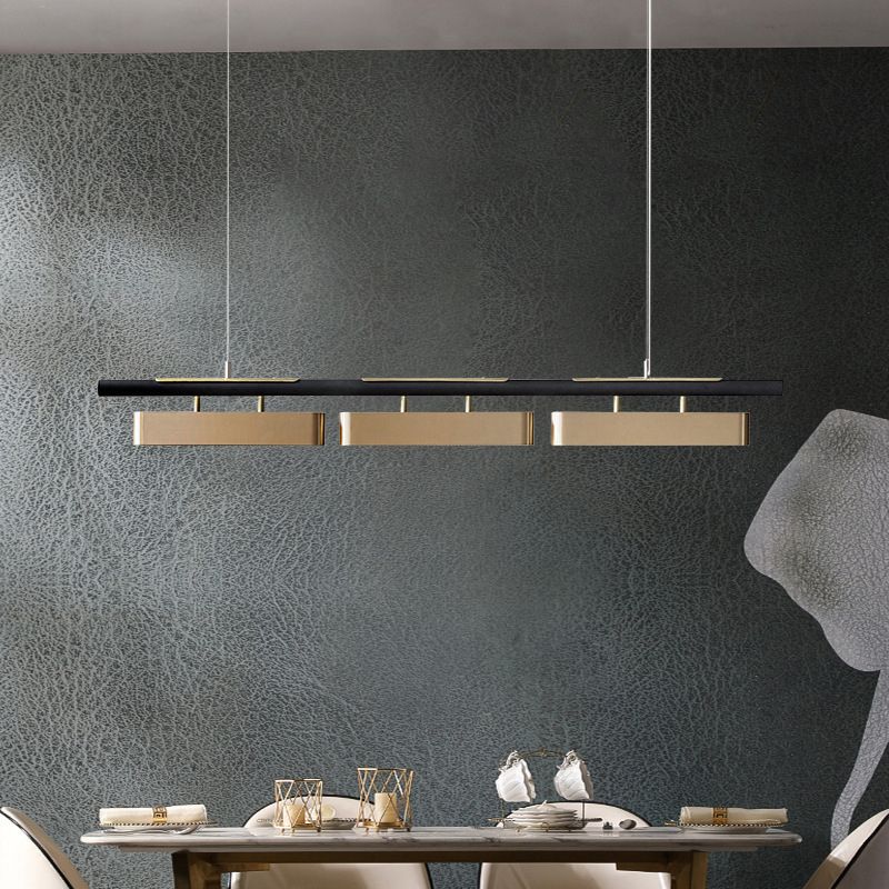 Arisha Pendant Light Rectangular Modern, Metal, Black/Brass, Office - Neutral Decor