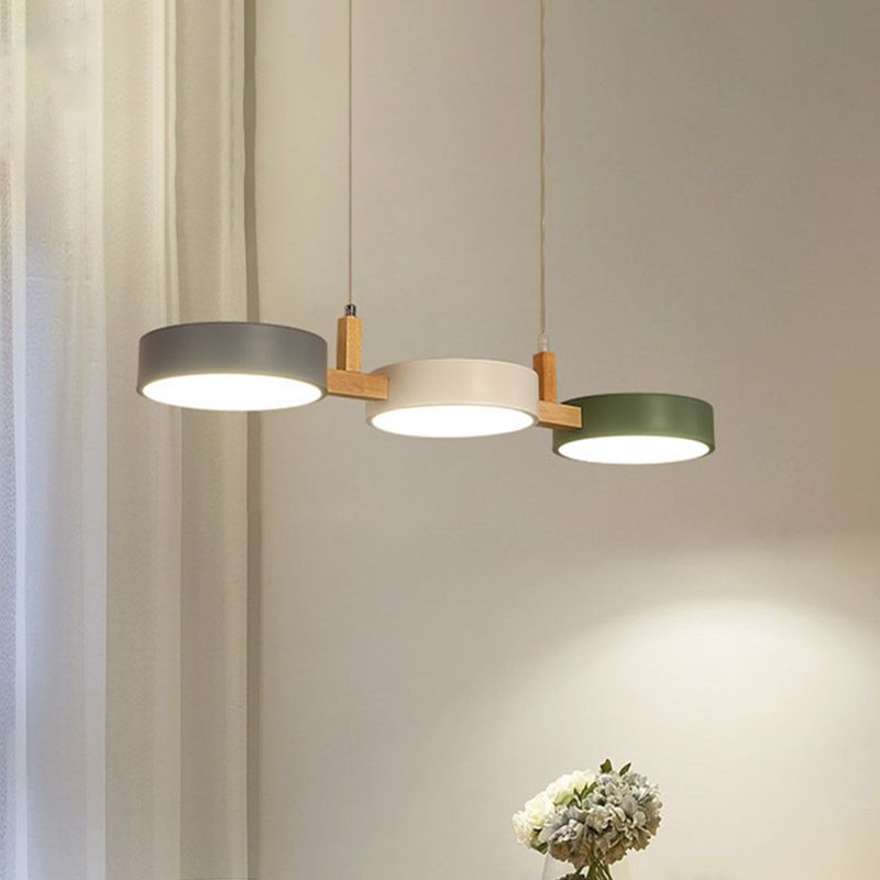 Aira Metal & Wood 3 Heads Circular LED Pendant Light - Neutral Decor