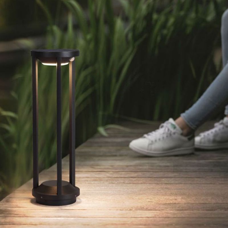 Ray Modern Metal Cylindrical Hollow Outdoor Bollard Light, Black - Neutral Decor