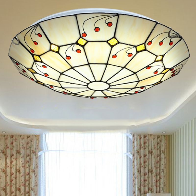 Tiffany Rustic Glass Flush Mount Ceiling Light, White, Kitchen - Neutral Decor