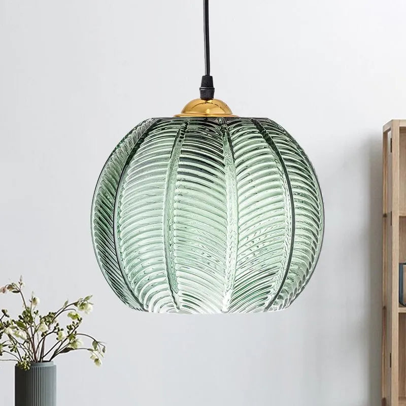 Aira Green Nordic Artistic Ribbed Glass Pendant Light - Neutral Decor