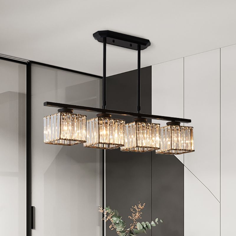 Kristy Crystal Square Pendant Light, Black & Gold, 3/4 Heads - Neutral Decor