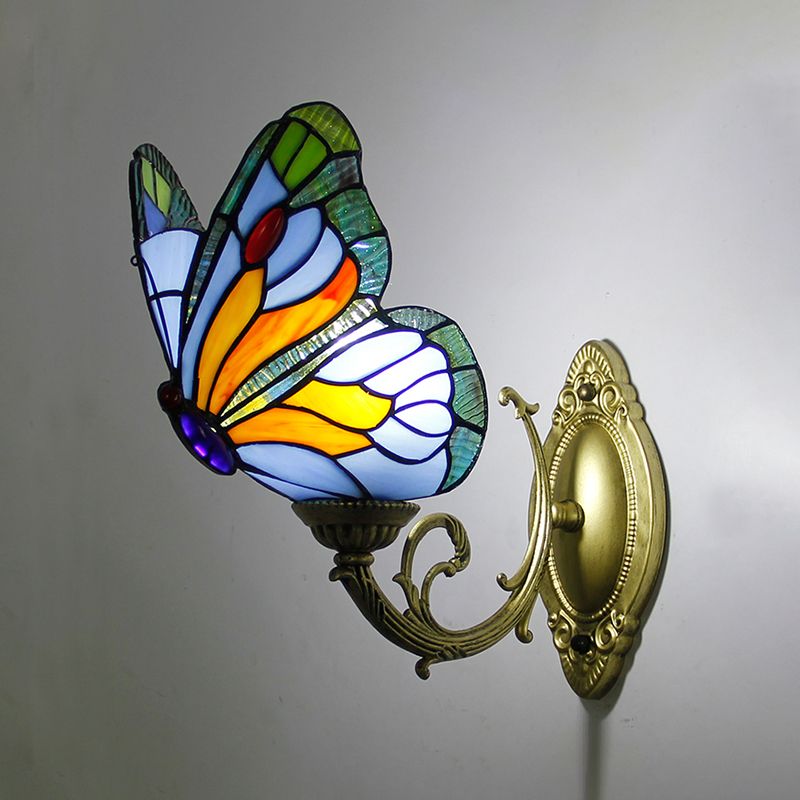 Arisha Artistic Butterfly Metal/Glass Lamps Wall, Red/Blue/Multi-Color/Light Blue - Neutral Decor