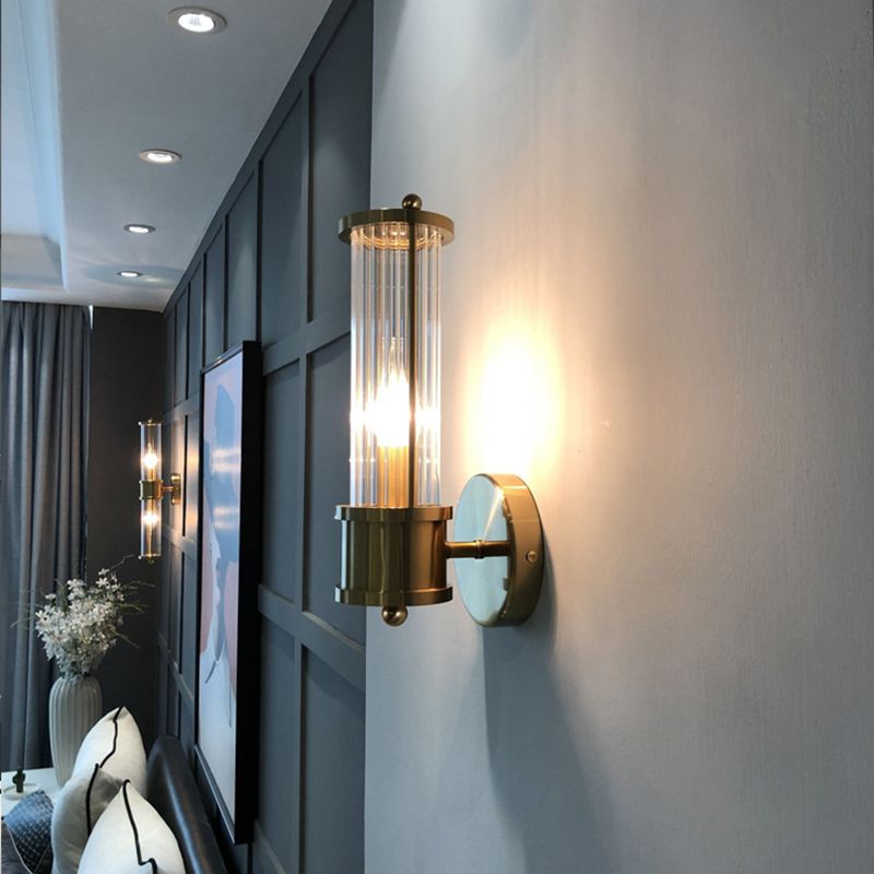 Kristy American Cylindrical Elegant Gold Glass/Metal Vanity Wall Lamp - Neutral Decor