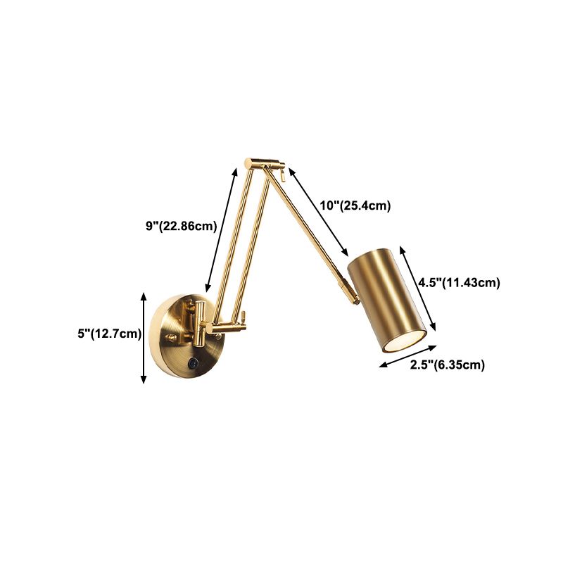 Aria Wall Lamp Cylindrical Adjustable Lamp Pole Metal Brass, Bedroom - Neutral Decor