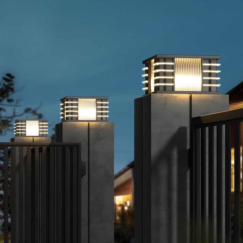 Ray Modern Square Metal Acrylic Glass Outdoor Solar Floor Lamps, Black - Neutral Decor