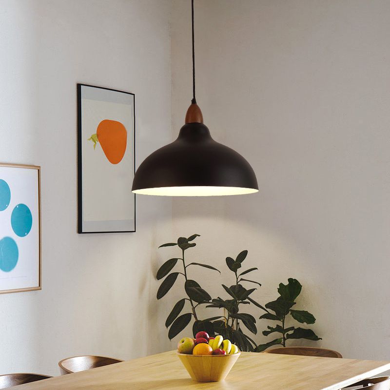 Valentina Modern Bowl-shaped Metal Pendant Light, Black/White - Neutral Decor