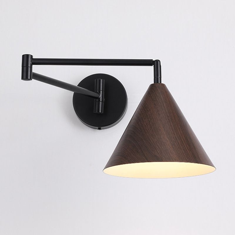 Muto Cone Shaped Adjustable Wall Lamp, Metal/Wood, Bedroom - Neutral Decor