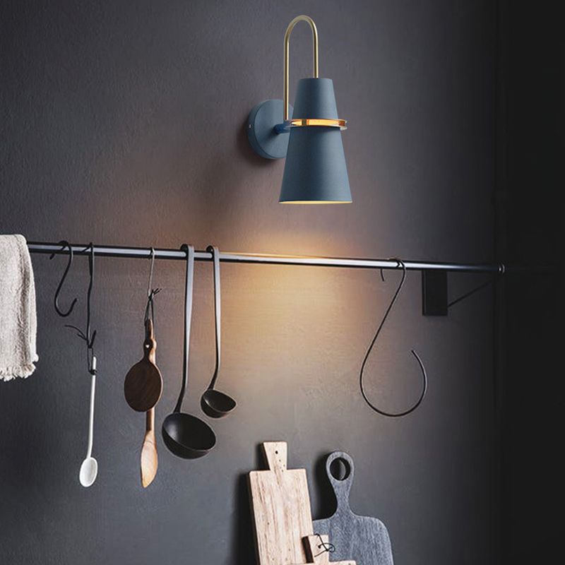 Valentina Modern Cone Metal Wall Lamp, Black/White/Blue - Neutral Decor