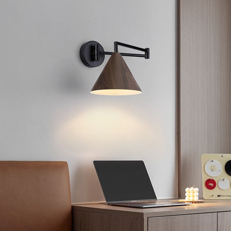 Muto Cone Shaped Adjustable Wall Lamp, Metal/Wood, Bedroom - Neutral Decor