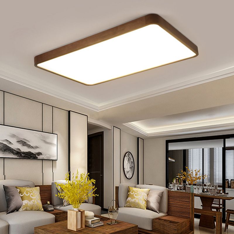 Muto Modern Geometric Walnut LED Flush Mount Ceiling Light - Neutral Decor