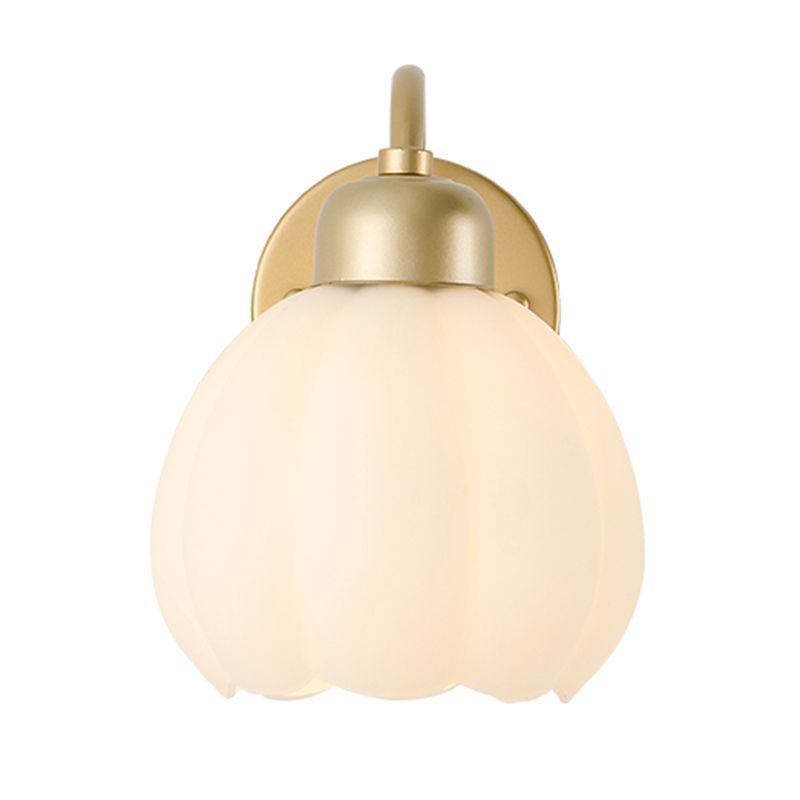 Valentina Nordic Flower Vanity Glass Metal Wall Lamp, Gold/Ivory - Neutral Decor