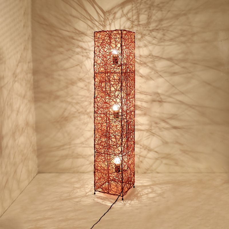 Ritta Retro Vase Wood Rattan Floor Lamp, White/Brown - Neutral Decor