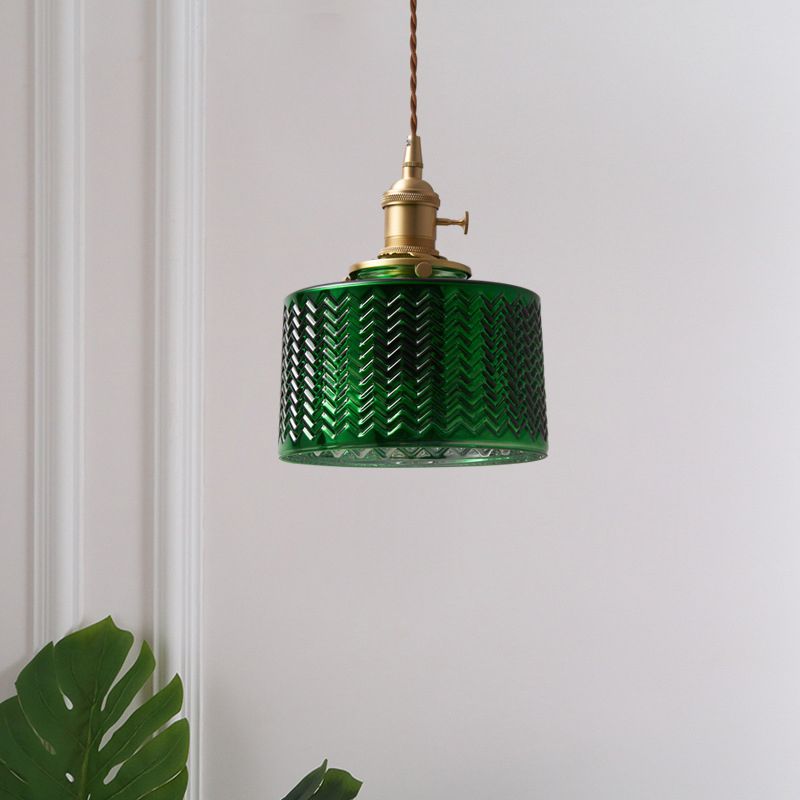 Valentina Retro LED Pendant Light Metal Green Glass Dining Room - Neutral Decor