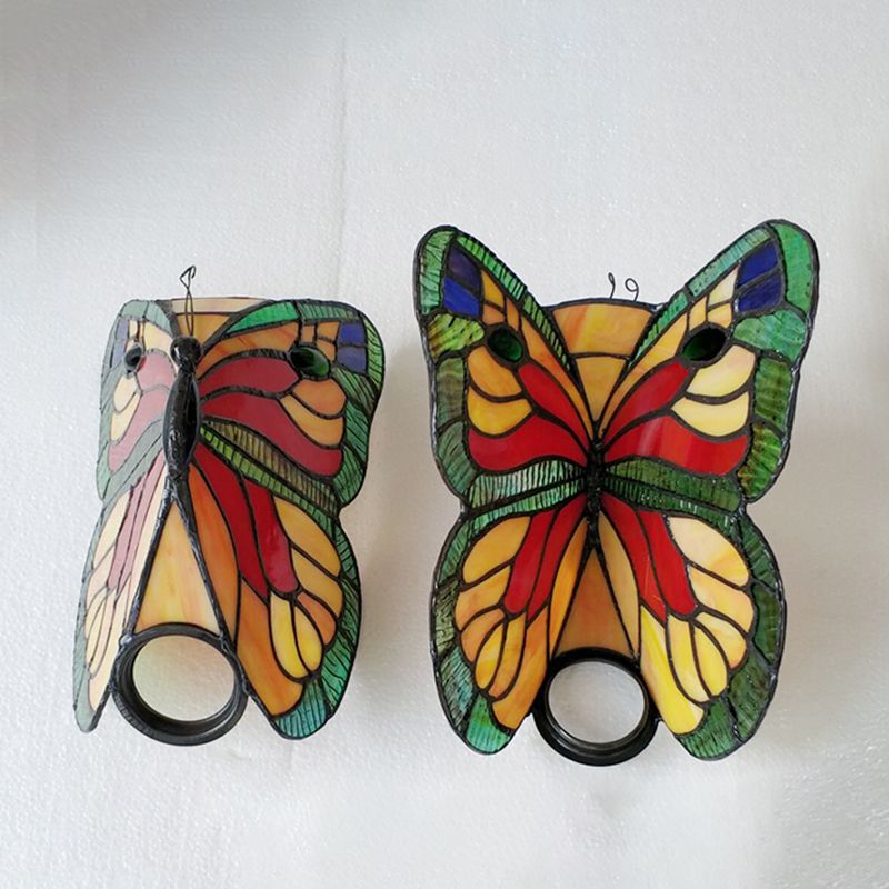 Arisha Artistic Butterfly Metal/Glass Lamps Wall, Red/Blue/Multi-Color/Light Blue - Neutral Decor