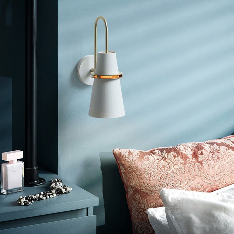 Valentina Modern Cone Metal Wall Lamp, Black/White/Blue - Neutral Decor