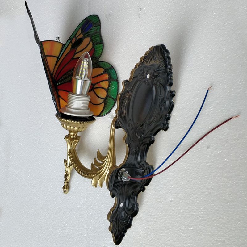 Arisha Artistic Butterfly Metal/Glass Lamps Wall, Red/Blue/Multi-Color/Light Blue - Neutral Decor