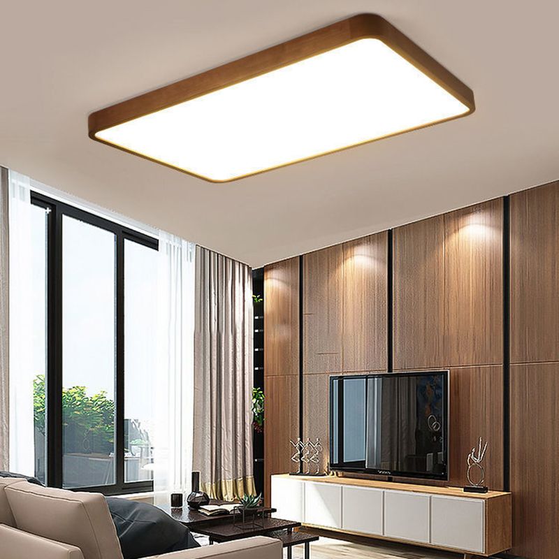 Muto Modern Geometric Walnut LED Flush Mount Ceiling Light - Neutral Decor