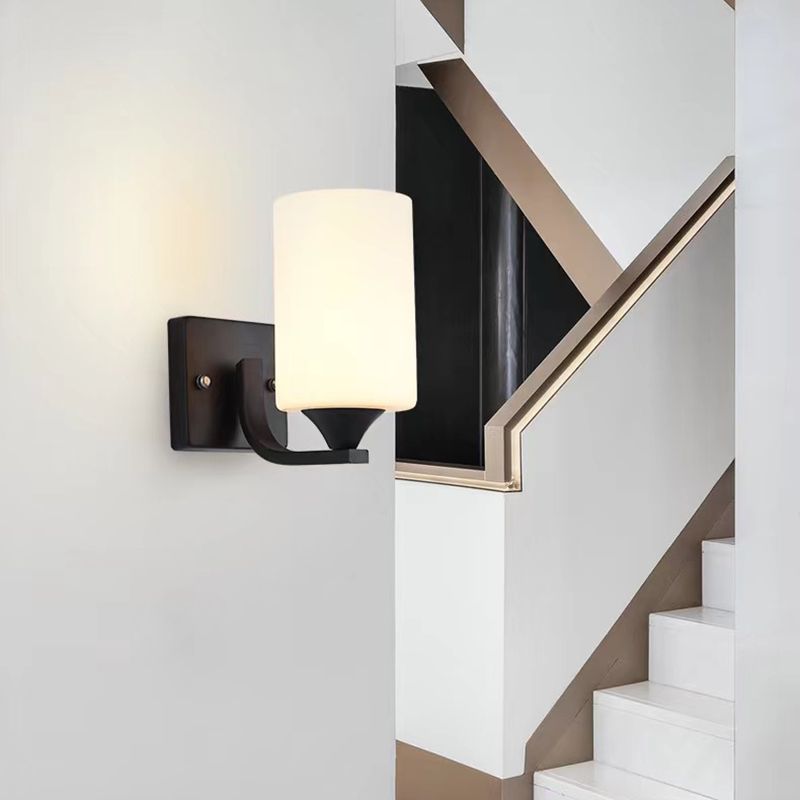 Tiffany Minimalism Cylindrical Metal Glass Art Vanity Wall Lamp, Black/Chrome - Neutral Decor
