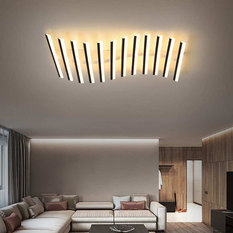 Arisha Flush Mount Ceiling Light Linear Modern,Wave Black, Living Room - Neutral Decor