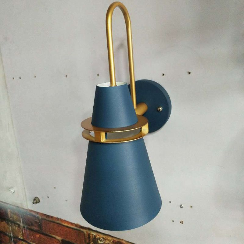 Valentina Modern Cone Metal Wall Lamp, Black/White/Blue - Neutral Decor