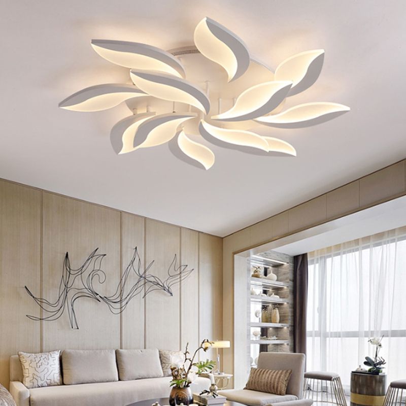 Arisha Minimalist Art Deco Flower Flush Mount Ceiling Light, White, Living Room - Neutral Decor