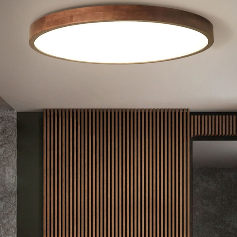Muto Modern Geometric Walnut LED Flush Mount Ceiling Light - Neutral Decor
