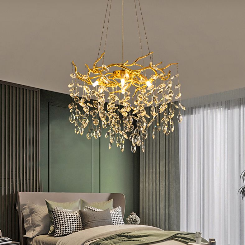 Kristy Contemporary Gold Glass Crystal Chandelier - Neutral Decor