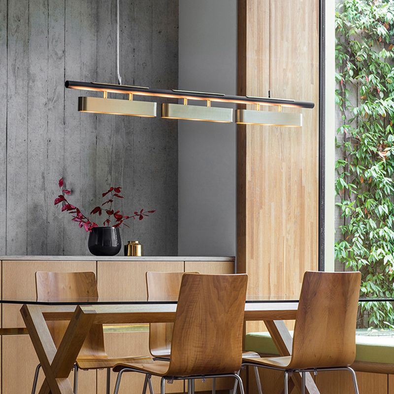 Arisha Pendant Light Rectangular Modern, Metal, Black/Brass, Office - Neutral Decor
