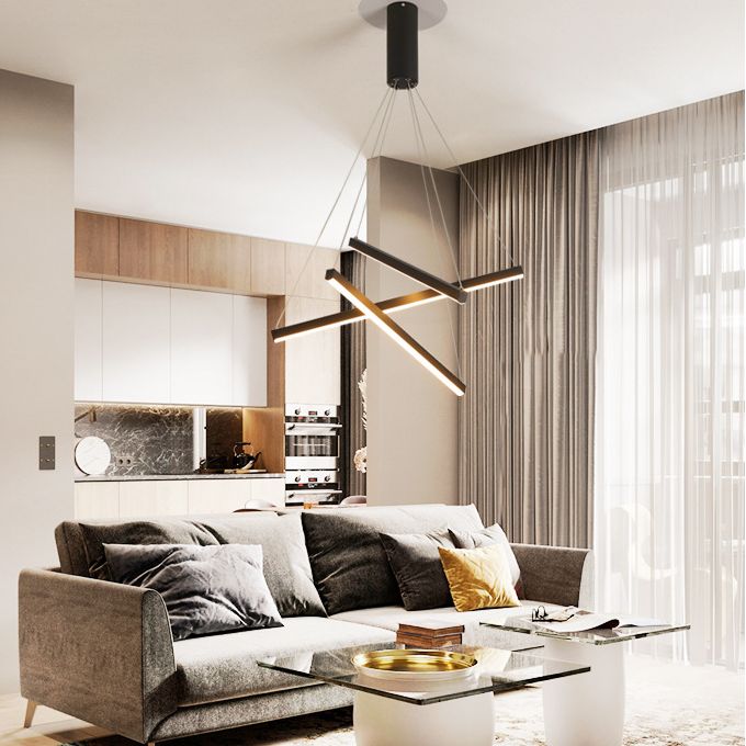 Arisha Minimalist Linear Metal Pendant Light, Living Room, Black - Neutral Decor