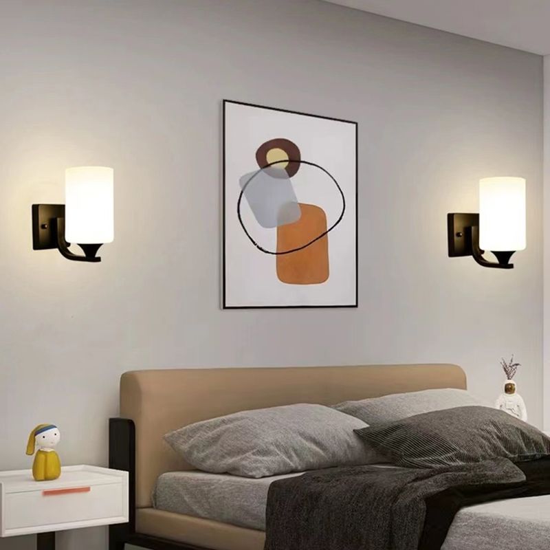 Tiffany Minimalism Cylindrical Metal Glass Art Vanity Wall Lamp, Black/Chrome - Neutral Decor