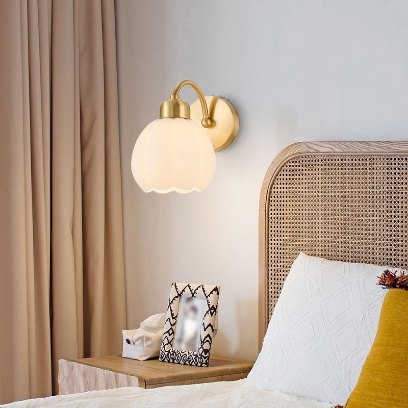 Valentina Nordic Flower Vanity Glass Metal Wall Lamp, Gold/Ivory - Neutral Decor