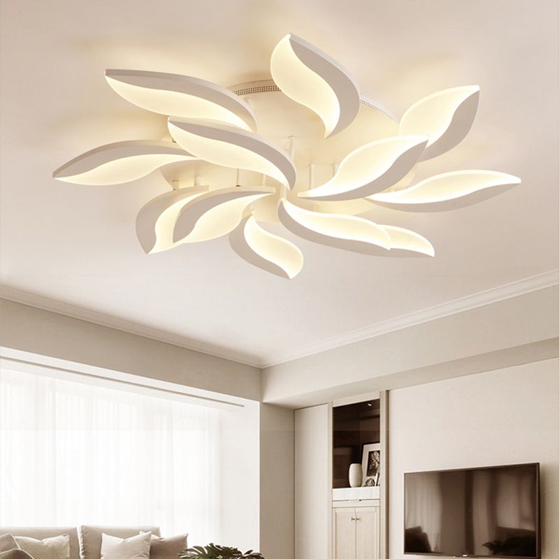 Arisha Minimalist Art Deco Flower Flush Mount Ceiling Light, White, Living Room - Neutral Decor