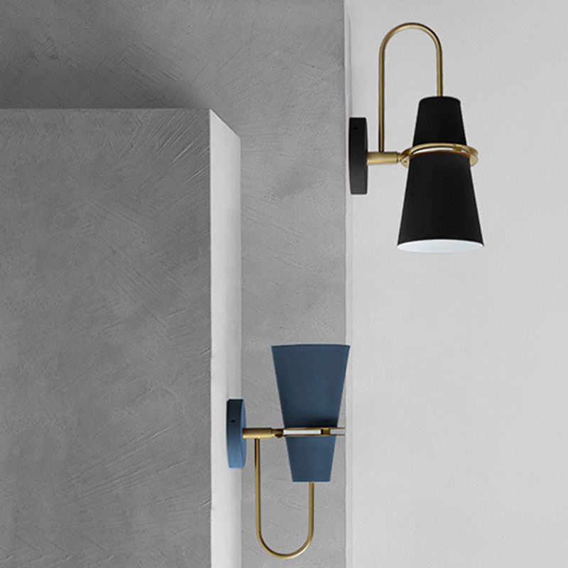 Valentina Modern Cone Metal Wall Lamp, Black/White/Blue - Neutral Decor