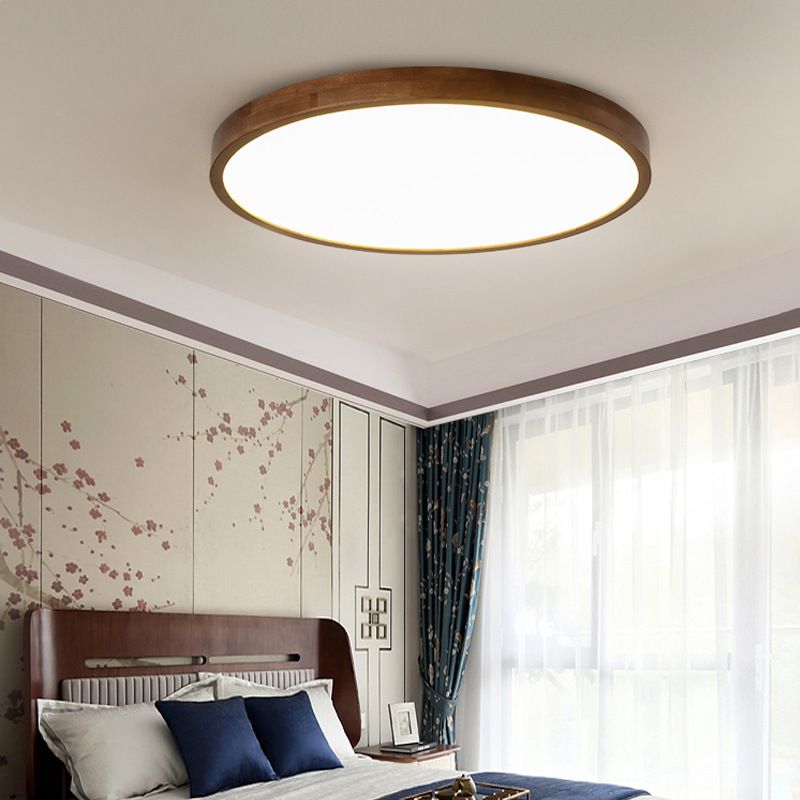 Muto Modern Geometric Walnut LED Flush Mount Ceiling Light - Neutral Decor