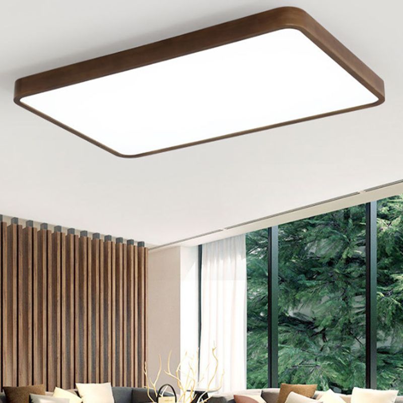 Muto Modern Geometric Walnut LED Flush Mount Ceiling Light - Neutral Decor