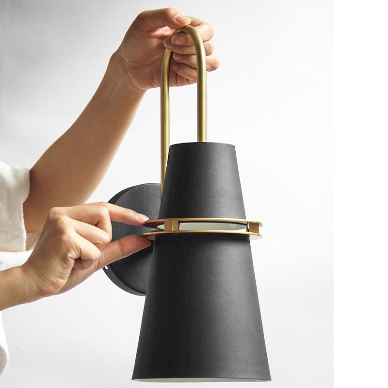 Valentina Modern Cone Metal Wall Lamp, Black/White/Blue - Neutral Decor