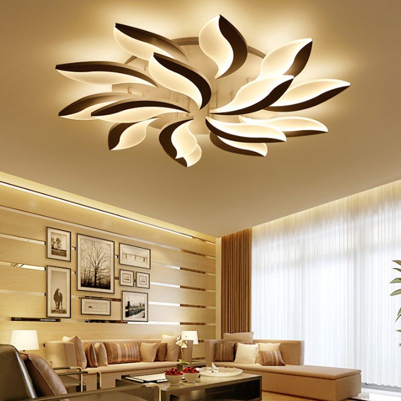 Arisha Minimalist Art Deco Flower Flush Mount Ceiling Light, White, Living Room - Neutral Decor